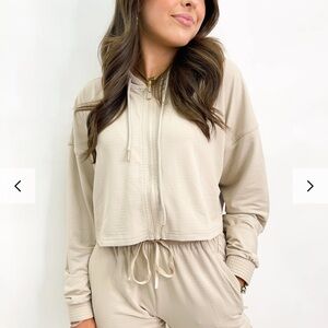 Beige Cropped Hoodie